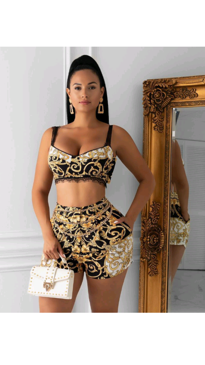 FASHION PRINT SLING AND CROP TOP AND SHORTS 2-PIECE SET