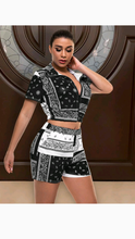 Load image into Gallery viewer, PAISLEY GRAPHIC PRINTED LAPEL TOP AND SHORTS 2-PIECE SET
