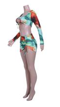 Load image into Gallery viewer, GRAPHIC PRINT LONG SLEEVE CROP TOP AND SKIRT 2-PIECE SET

