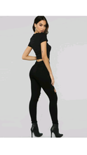Load image into Gallery viewer, HOLLOW OUT ROUND COLLAR CROPPED T-SHIRT
