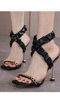 Load image into Gallery viewer, METAL CHAIN ANKLE STRAP HIGH HEEL SANDALS
