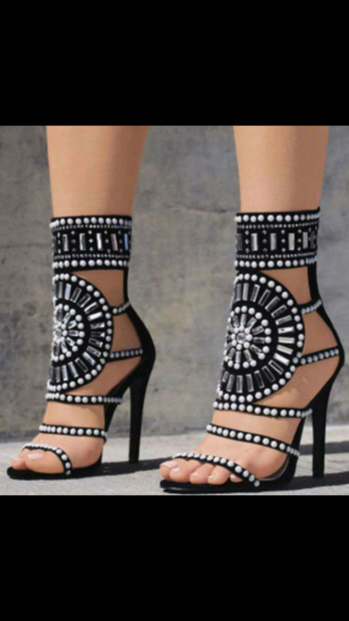 COLOR BLOCKING HOLLOW OUT OPEN TOE HIGH HEELS