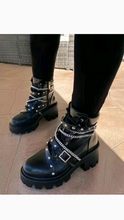Load image into Gallery viewer, RIVET DECORATIVE BLOCK HEEL BOOTS
