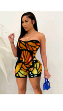Load image into Gallery viewer, TUBE TOP GRAPHIC BUTTERFLY PRINT ROMPER
