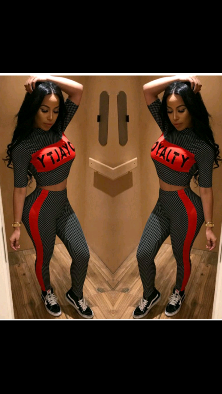 PLAID LETTER PRINT CROP TOP AND PANTS 2-PIECE SET