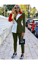 Load image into Gallery viewer, LAPEL PATCHWORK LONG SLEEVE COAT AND PANTS SET
