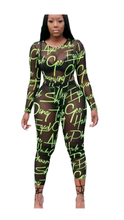 Load image into Gallery viewer, ROUND NECKLINE LONG-SLEEVE LETTER PRINT SEE-THROUGH MESH 2-PIECE SET

