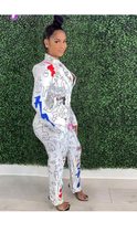 Load image into Gallery viewer, GRAFFITI PRINT BLAZER AND PANTS 2-PIECE SET
