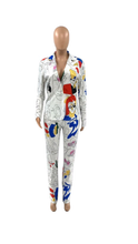 Load image into Gallery viewer, GRAFFITI PRINT BLAZER AND PANTS 2-PIECE SET
