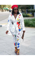 Load image into Gallery viewer, GRAFFITI PRINT BLAZER AND PANTS 2-PIECE SET
