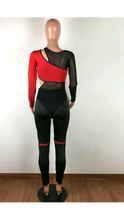 Load image into Gallery viewer, 2-PIECE MESH PATCHWORK HOLLOW LONG SLEEVE BODYSUIT
