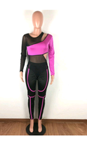 Load image into Gallery viewer, 2-PIECE MESH PATCHWORK HOLLOW LONG SLEEVE BODYSUIT
