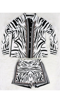 Load image into Gallery viewer, ZEBRA STRIPED PATCHWORK LONGSLEEVE SHIRT AND CASUAL 2-PIECE SET
