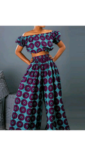 Load image into Gallery viewer, OFF SHOULDER CROP TOP AND WIDE-LEG PANTS GRAPHIC PRINT 2-PIECE SET
