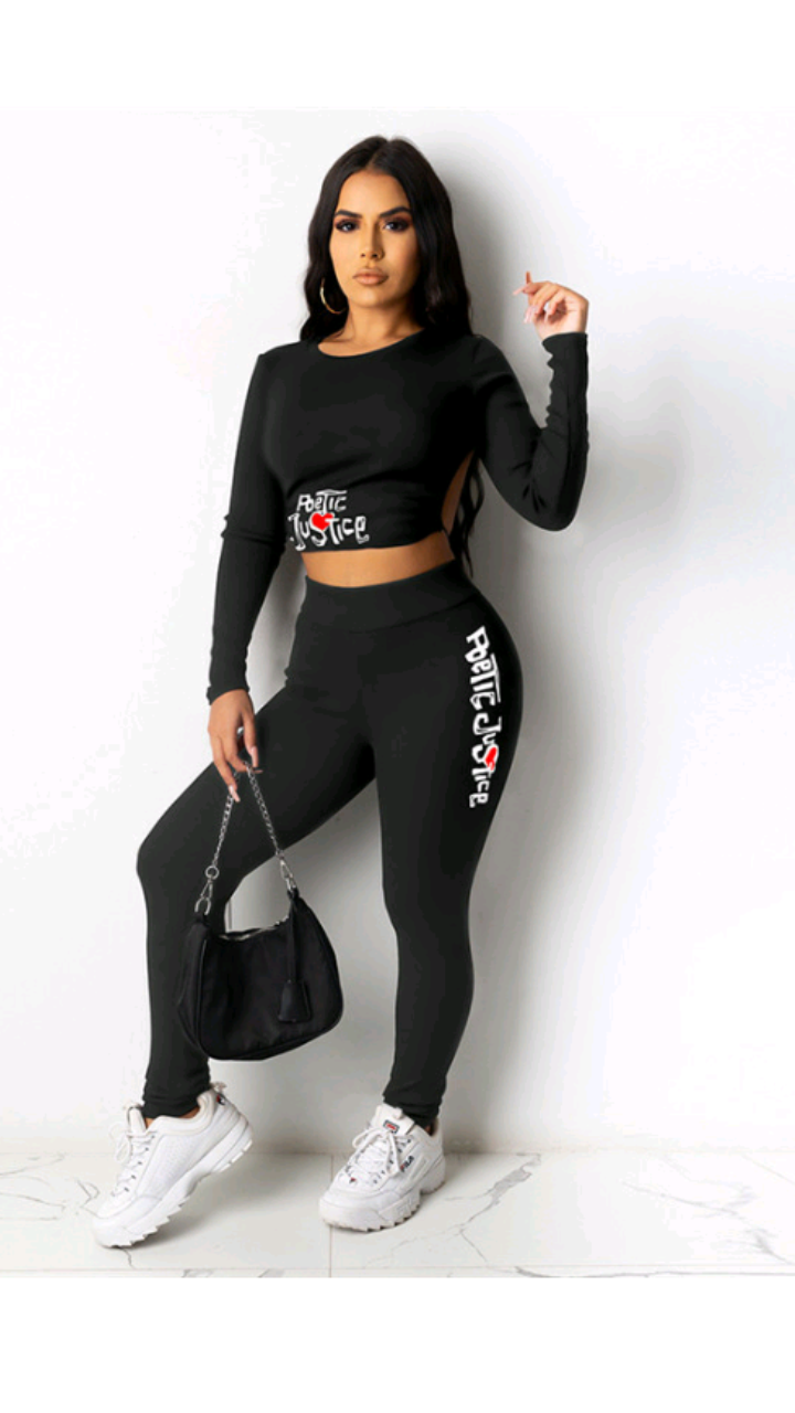 LETTER PRINT BACKLESS TOP AND PANTS 2-PIECE SET