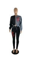 Load image into Gallery viewer, COLOR BLOCKING LACE-UP TOP AND PANTS 2-PIECE SET

