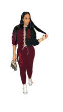 Load image into Gallery viewer, COLOR BLOCKING LACE-UP TOP AND PANTS 2-PIECE SET
