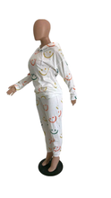 Load image into Gallery viewer, CASUAL SMILEY FACE PRINT HOODIE AND SWEATPANTS 2-PIECE SET
