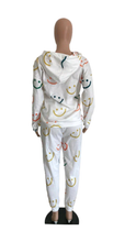 Load image into Gallery viewer, CASUAL SMILEY FACE PRINT HOODIE AND SWEATPANTS 2-PIECE SET
