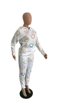 Load image into Gallery viewer, CASUAL SMILEY FACE PRINT HOODIE AND SWEATPANTS 2-PIECE SET

