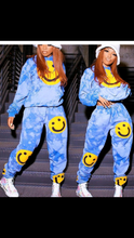 Load image into Gallery viewer, CASUAL TYE-DYE SMILEY FACE PRINTED HOODIE AND SWEATPANTS 2-PIECE SET
