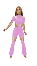 Load image into Gallery viewer, ROUND NECKLINE COOL-SHOULDER TOP AND CUT-OUT PANTS 2-PIECE SET
