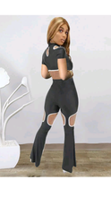 Load image into Gallery viewer, ROUND NECKLINE COOL-SHOULDER TOP AND CUT-OUT PANTS 2-PIECE SET
