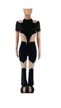 Load image into Gallery viewer, ROUND NECKLINE COOL-SHOULDER TOP AND CUT-OUT PANTS 2-PIECE SET
