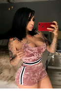 Load image into Gallery viewer, FLANNEL CAMISOLE AND STRIP HIGH-WAISTED SHORTS SET

