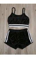 Load image into Gallery viewer, FLANNEL CAMISOLE AND STRIP HIGH-WAISTED SHORTS SET
