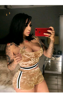 Load image into Gallery viewer, FLANNEL CAMISOLE AND STRIP HIGH-WAISTED SHORTS SET
