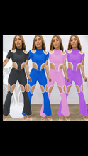 Load image into Gallery viewer, ROUND NECKLINE COOL-SHOULDER TOP AND CUT-OUT PANTS 2-PIECE SET
