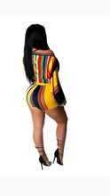 Load image into Gallery viewer, MULTI-COLOR STRIPES PRINT OFF-SHOULDER PUFF SLEEVE CROPPED TOP SHORTS SET
