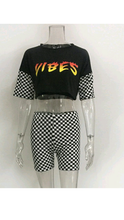 Load image into Gallery viewer, LETTER PRINT ROUND NECKLINE TEE AND PLAID SHORTS 2-PIECE SET
