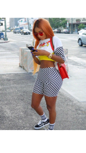 Load image into Gallery viewer, LETTER PRINT ROUND NECKLINE TEE AND PLAID SHORTS 2-PIECE SET
