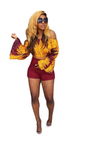 Load image into Gallery viewer, OFF-SHOULDER FLARE LONGSLEEVE TYE-DYE TOP AND SHORTS 2-PIECE SET
