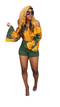 Load image into Gallery viewer, OFF-SHOULDER FLARE LONGSLEEVE TYE-DYE TOP AND SHORTS 2-PIECE SET
