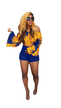 Load image into Gallery viewer, OFF-SHOULDER FLARE LONGSLEEVE TYE-DYE TOP AND SHORTS 2-PIECE SET
