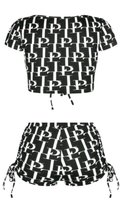 Load image into Gallery viewer, FASHION LETTER PRINTING DRAWSTRING TOP AND 2-PIECE SHORTS SET
