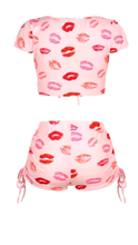 Load image into Gallery viewer, FASHION LETTER PRINTING DRAWSTRING TOP AND 2-PIECE SHORTS SET
