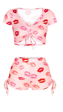 Load image into Gallery viewer, FASHION LETTER PRINTING DRAWSTRING TOP AND 2-PIECE SHORTS SET
