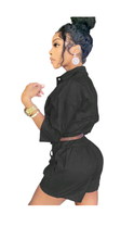 Load image into Gallery viewer, CASUAL SOLID COLOR SINGLE-BREASTED TOP AND SHORTS 2-PIECE SET
