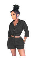 Load image into Gallery viewer, CASUAL SOLID COLOR SINGLE-BREASTED TOP AND SHORTS 2-PIECE SET
