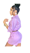Load image into Gallery viewer, CASUAL SOLID COLOR SINGLE-BREASTED TOP AND SHORTS 2-PIECE SET
