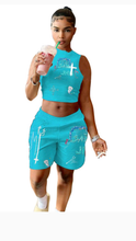 Load image into Gallery viewer, FASHION LETTER PRINTING TOP AND SHORTS 2-PIECE SET
