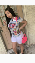 Load image into Gallery viewer, NEWSPAPER PRINTING T-SHIRT AND SHORTS 2-PIECE SET
