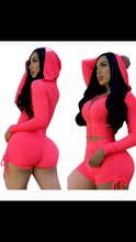 Load image into Gallery viewer, SOLID COLOR ZIPPER HOODIE AND DRAWSTRING SHORTS 2-PIECE SET

