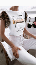 Load image into Gallery viewer, LETTER LEOPARD PRINT SHORT-SLEEVE T-SHIRT TOP
