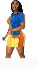 Load image into Gallery viewer, COLOR BLOCKING ZIPPER HOODIE AND SHORTS 2-PIECE SET
