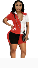 Load image into Gallery viewer, COLOR BLOCKING ZIPPER HOODIE AND SHORTS 2-PIECE SET
